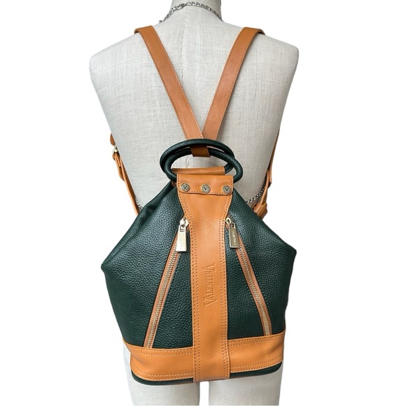 Valentina Handbags - Valentina Italian All Leather Backpack Bucket Bag Pebbled Leather Convertible